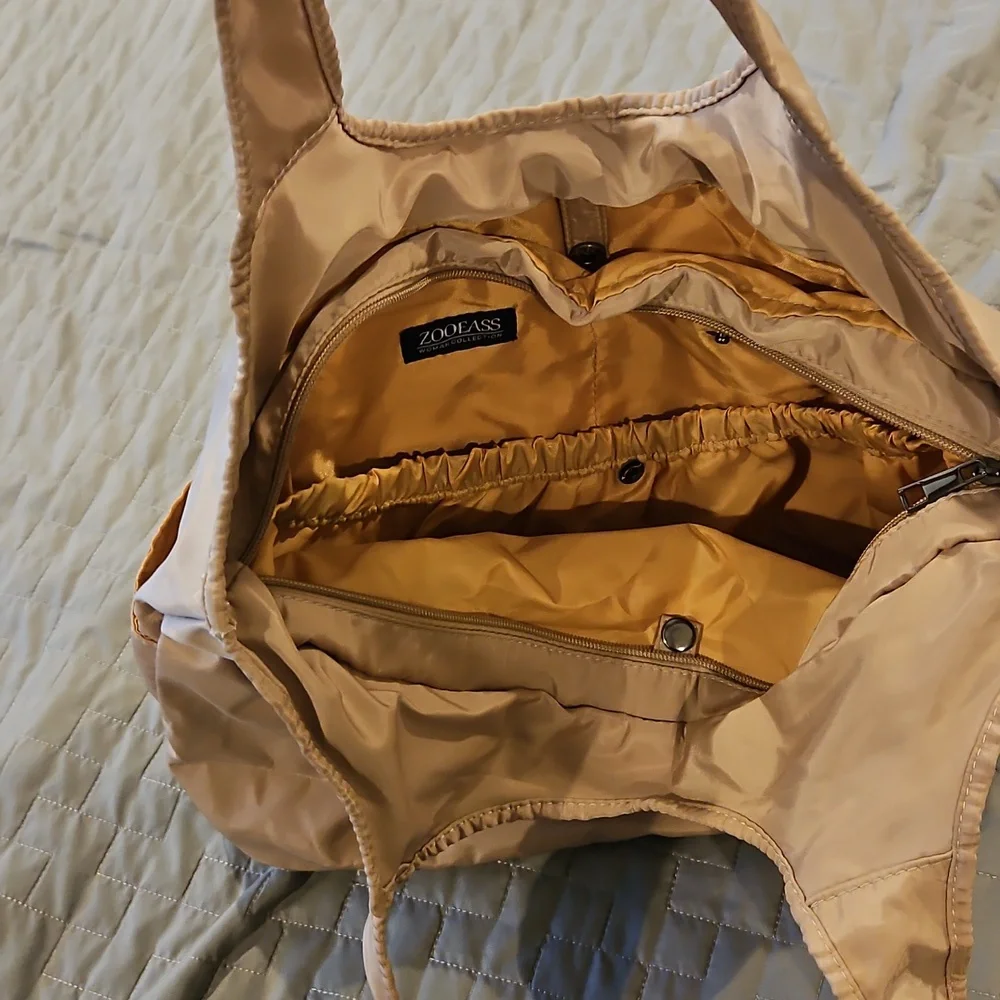 Zooeass Tan Nylon Travel Shoulder Bag Tote Gym Bag - Picture 2 of 5